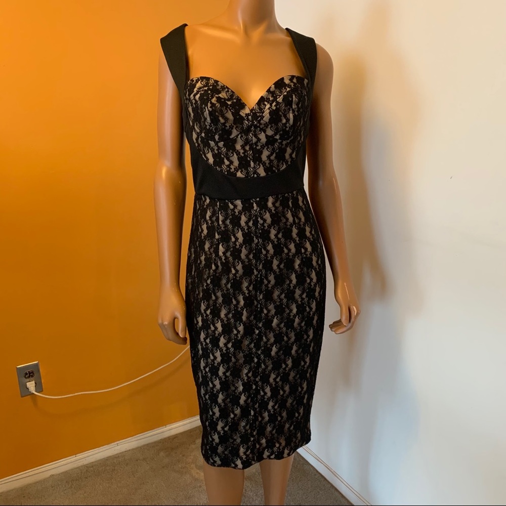 ASOS body con black and nude lace dress